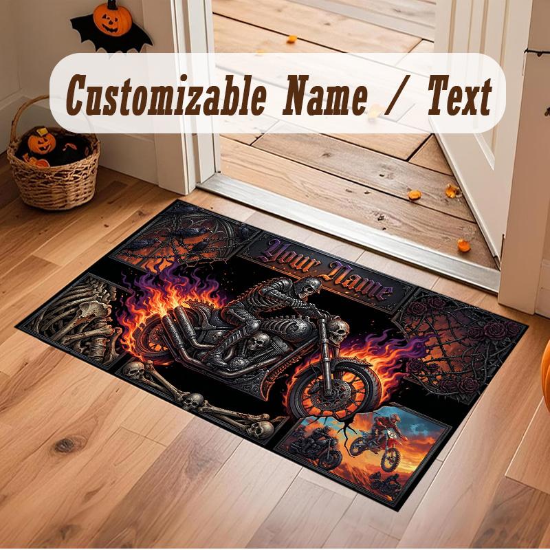 Motorcycle Biker Theme Soft Crystal Velvet Rug Custom Name & Text Print Non Slip Floor Rug for Bedroom Living Room