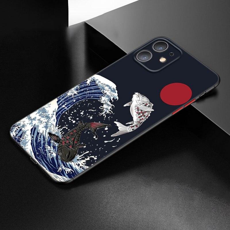 Japanese Wave Anime Dragon Phone Case For Apple iPhone 12 13 Mini 11 Pro Max XR X XS MAX 8 7 6S 6 Plus SE 5S 5 2020 Black Cover