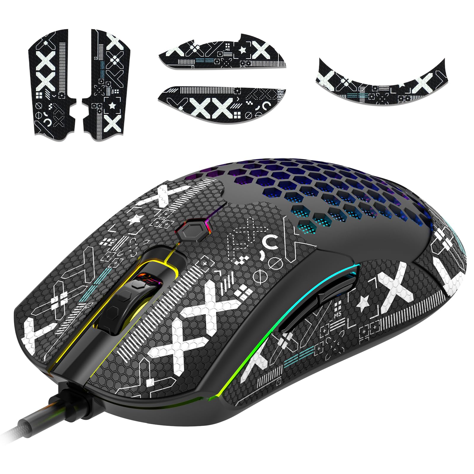 

[New for 2023 & Includes Mouse Grip] Gaming Mouse G-M5 PRO 65g Lightweight Mouse with Updated Technology, RGB Lighting, Wired, Programmable Driver,