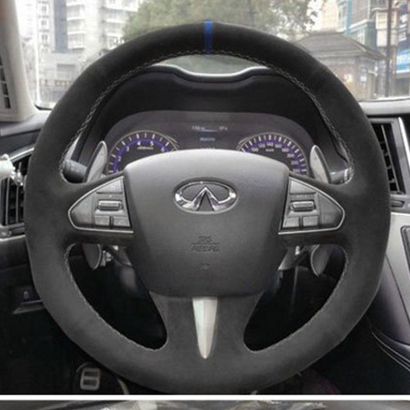 Ręcznie szyta antypoślizgowa osłona kierownicy samochodowej z zamszu do Infiniti Q50 2013-2017 QX50 2015-2017 Części samochodowe