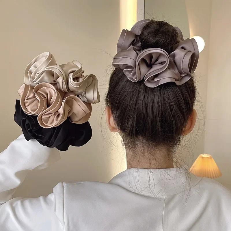 Big Size Scrunchie Ruffle Elastic Hair Bands Girls Updo Headwear Elegant Ribbon Hair Ties Women Hair Accessories