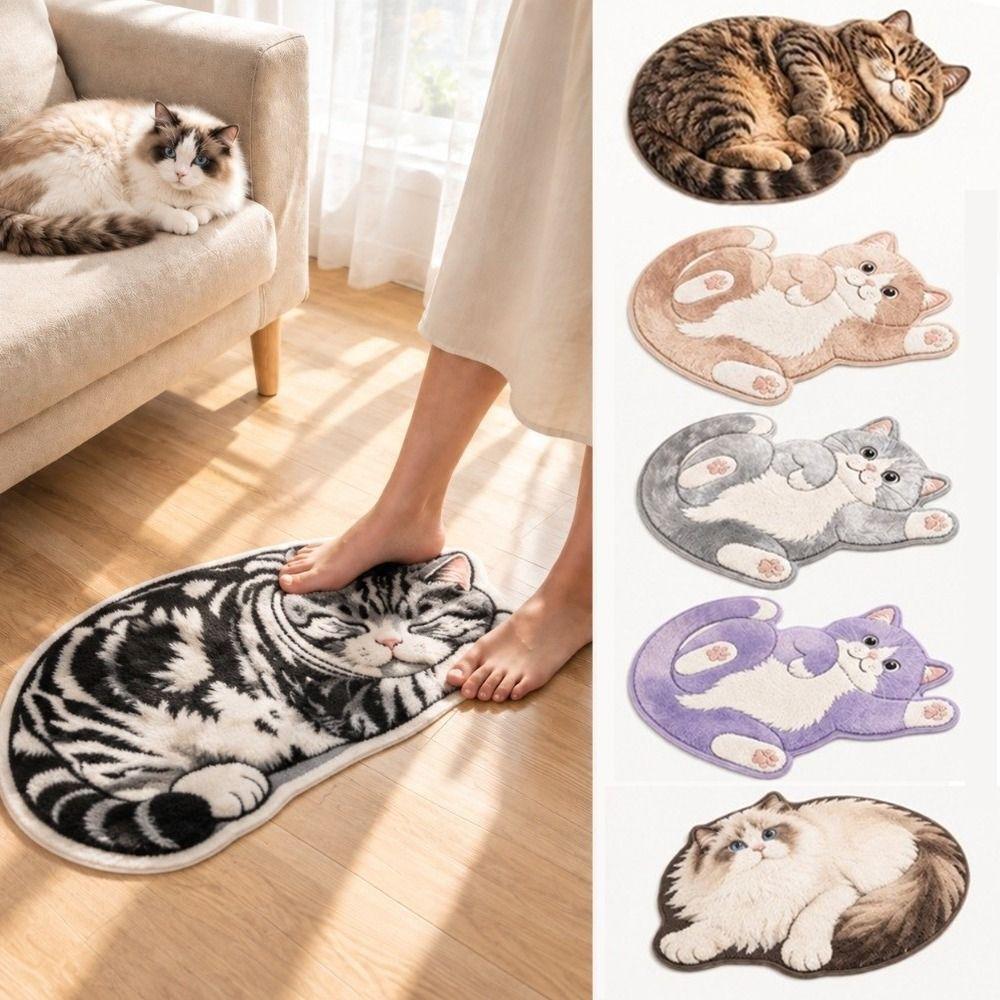 Crystal Velvet Bathroom Carpet Soft Bedside Door Mat Creative Cat-Shaped Area Rug Home Decor