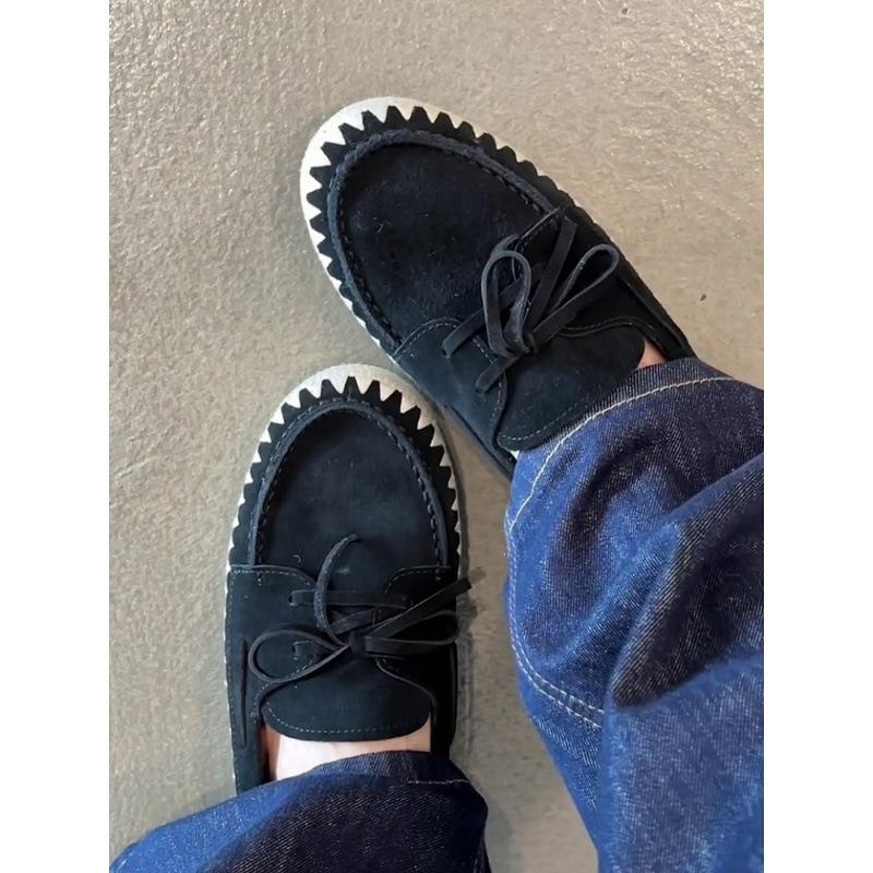 Sheepskin version~ retro suede round head flat bottom fisherman shoes women's 2025 new one-pedal lazy shoes loafers