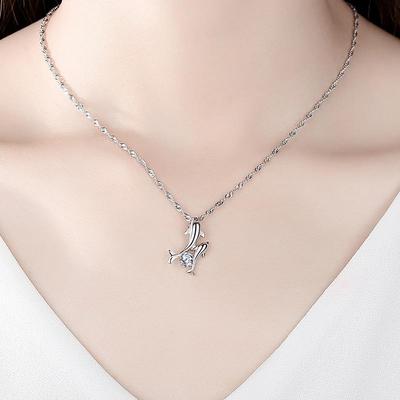 Collana Pendente Doppio Delfino Placcata Zircone Coreana