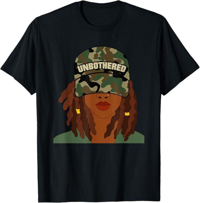 

Unbothered Black Woman with Locs Camo T-Shirt 3XL