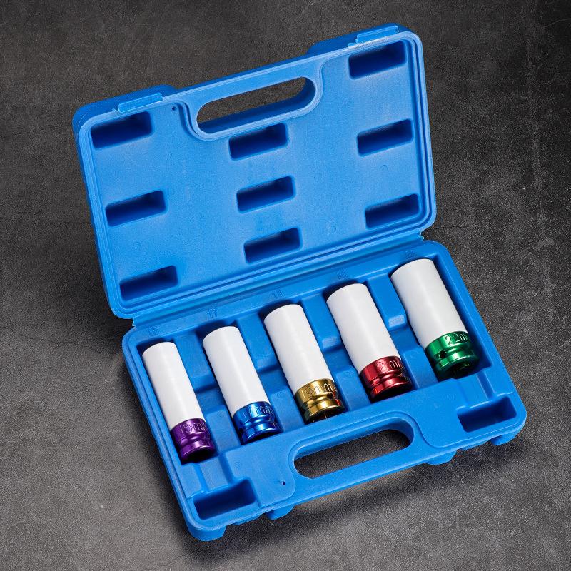 Bunte 7-teilige multifunktionale Kombinations-Pneumatik-Universalhülse verdickt 17-27 Sechskant-Schutz-Radnabenhülse