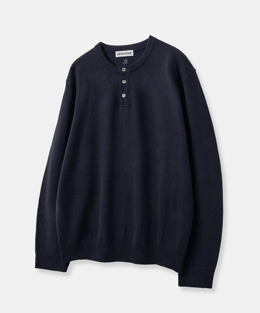 Dibellobeu Daily Henley Neck Round Knit_ Navy