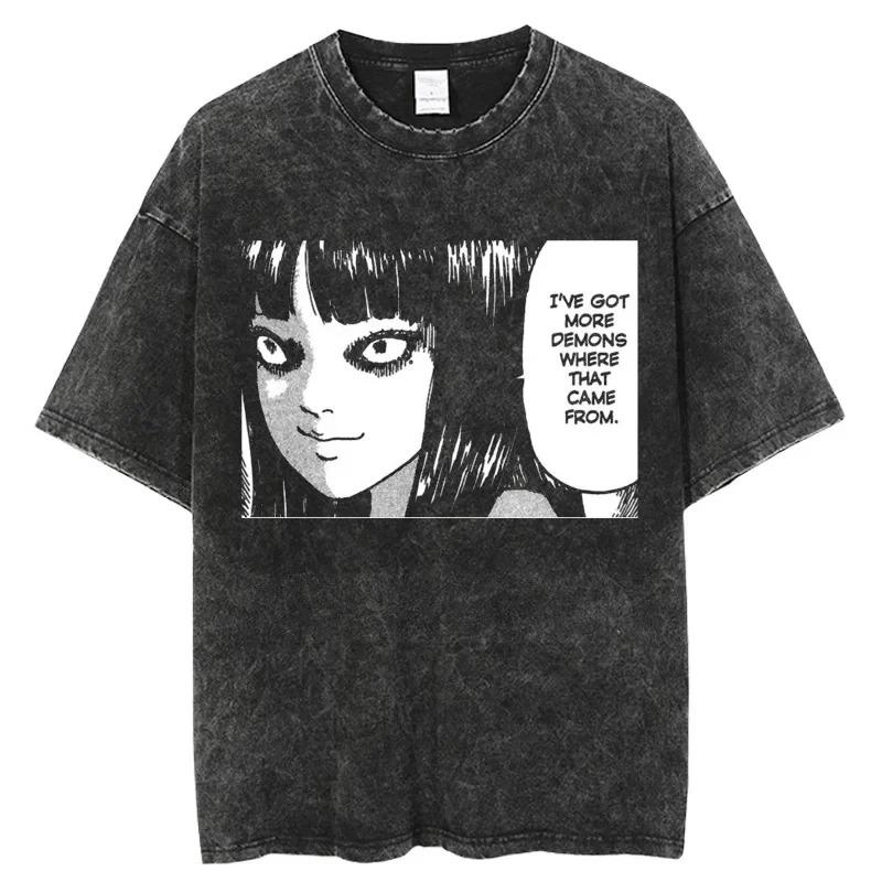 Streetwear Oversize Acid T Shirt For Men Women Thriller Comic Graphics T-Shirt Summer Washed Old FuJiang Anime Top Tees