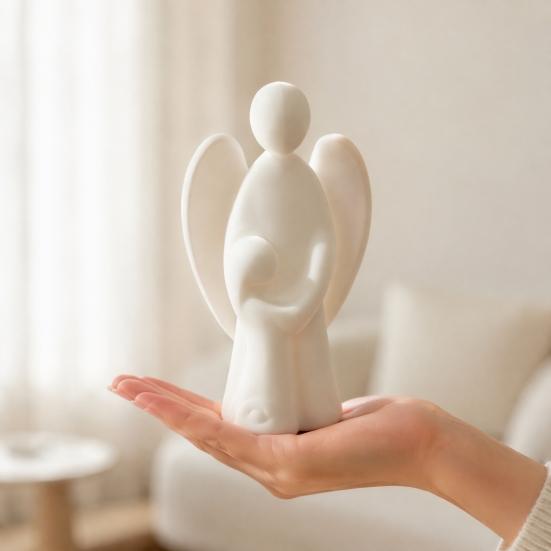 Light Luxury Soft Furnishings 3D Printed Angel Figurine, Abstract with Kid Statue, Minimalist Sculpture, Desktop Decorations for Study Modern
