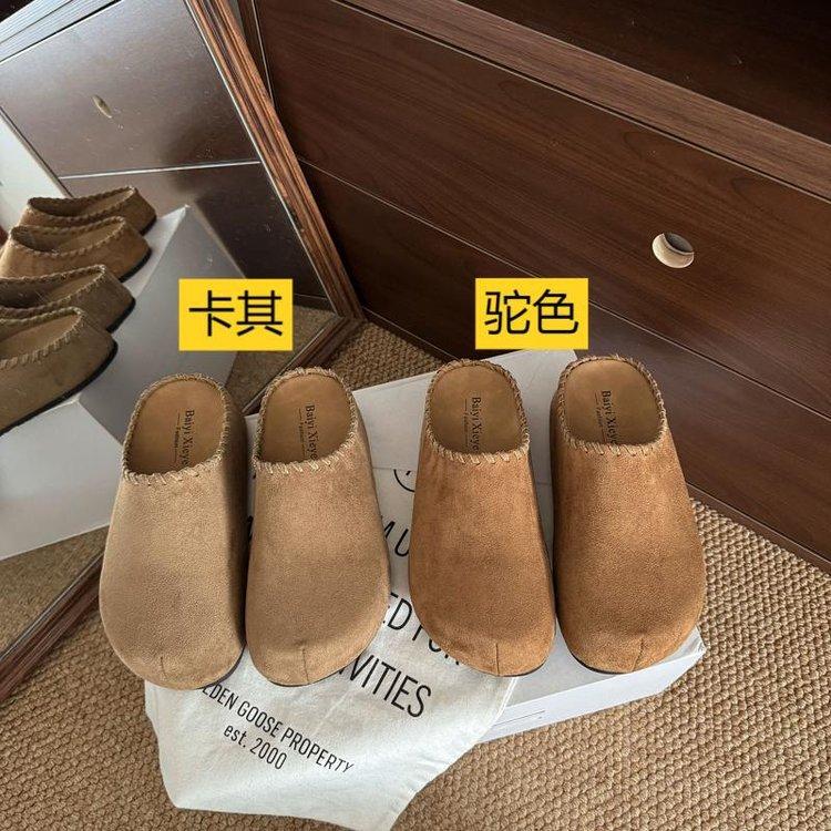 Retro Boken shoes women's autumn and winter new round head versatile one pedal thick-soled lazy casual outer bag head half slippers