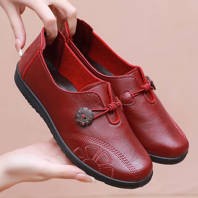 

Весенне-осенние туфли на плоской подошве для женщин среднего и пожилого возраста. Удобные мокасины с мягкой подошвой для мам. Нескользящие туфли без застежек для бабушек. 41 красный
