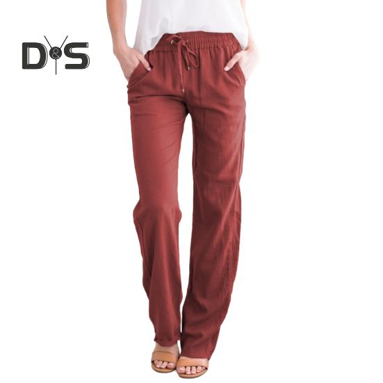 Damen Freizeithose, elastischer Kordelzug in der Taille, lange Hose mit Taschen, einfarbig, lockere Passform, Hose mit weitem Bein