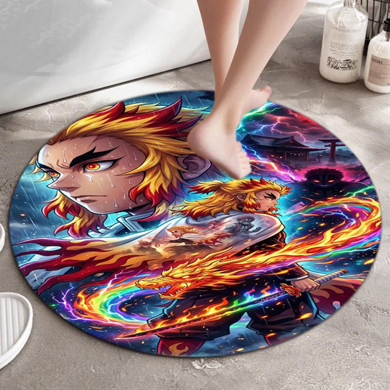 Classic Japanese-style Cartoon Demon Slayer Round Rug, Home Soft Decorative Anti-slip Yoga Mat and Chair Mat, Outdoor Floor Mat Carpet K27