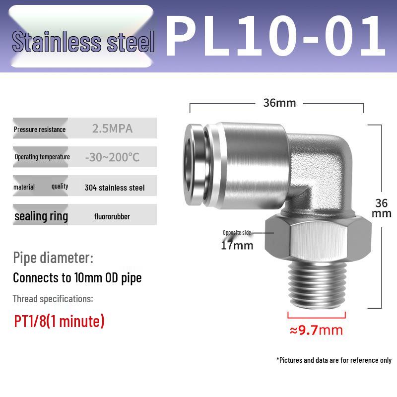 Zhuo Ji 304 Stainless Steel Pneumatic Quick Connect Fittings - PL8-02/4-M5/6-01/10-03 Thread