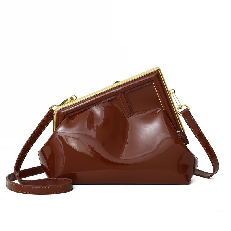 Metal clip bag women's autumn new European and American retro fashion glossy shoulder crossbody triangle bag