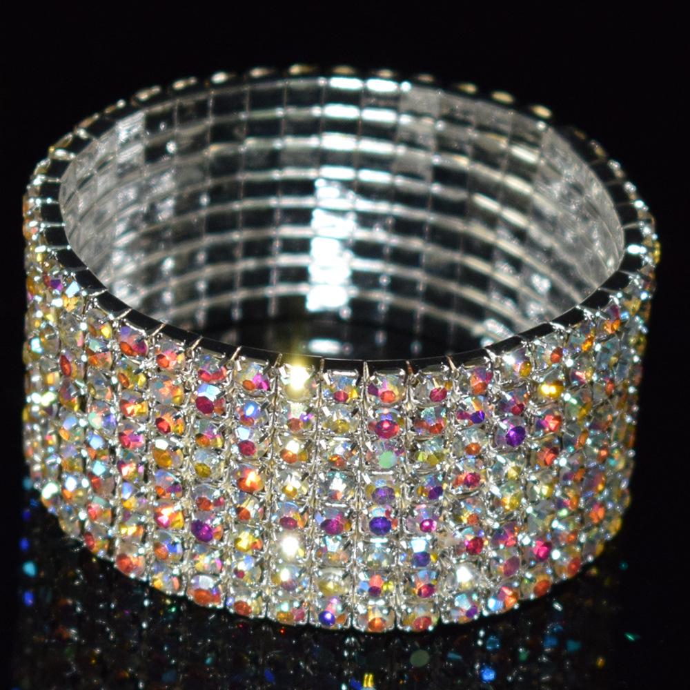 Изысканный многорядный эластичный браслет-манжета со стразами для невесты 1005