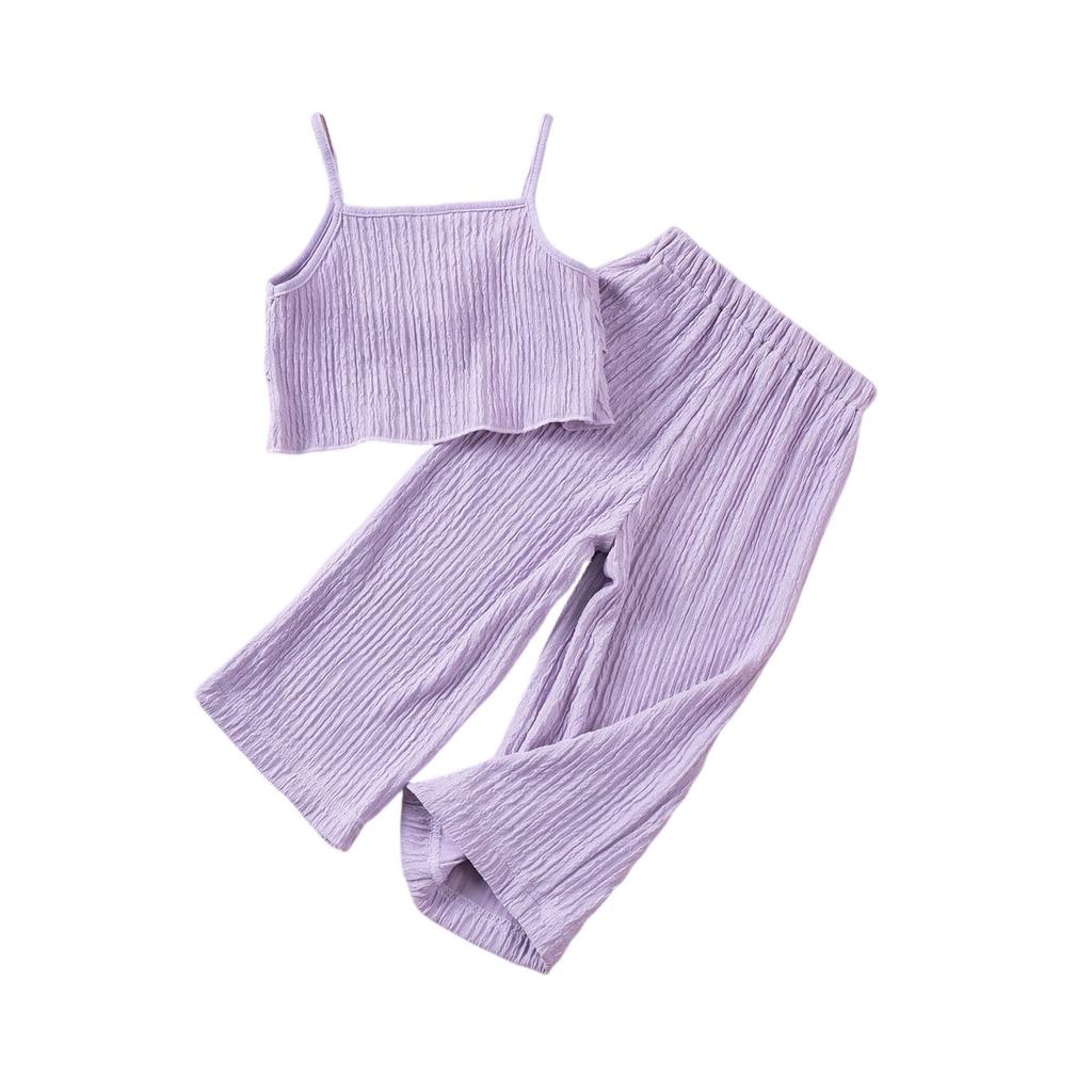 Girls' Off-Shoulder Set - Solid Color Top & Wide Leg Pants