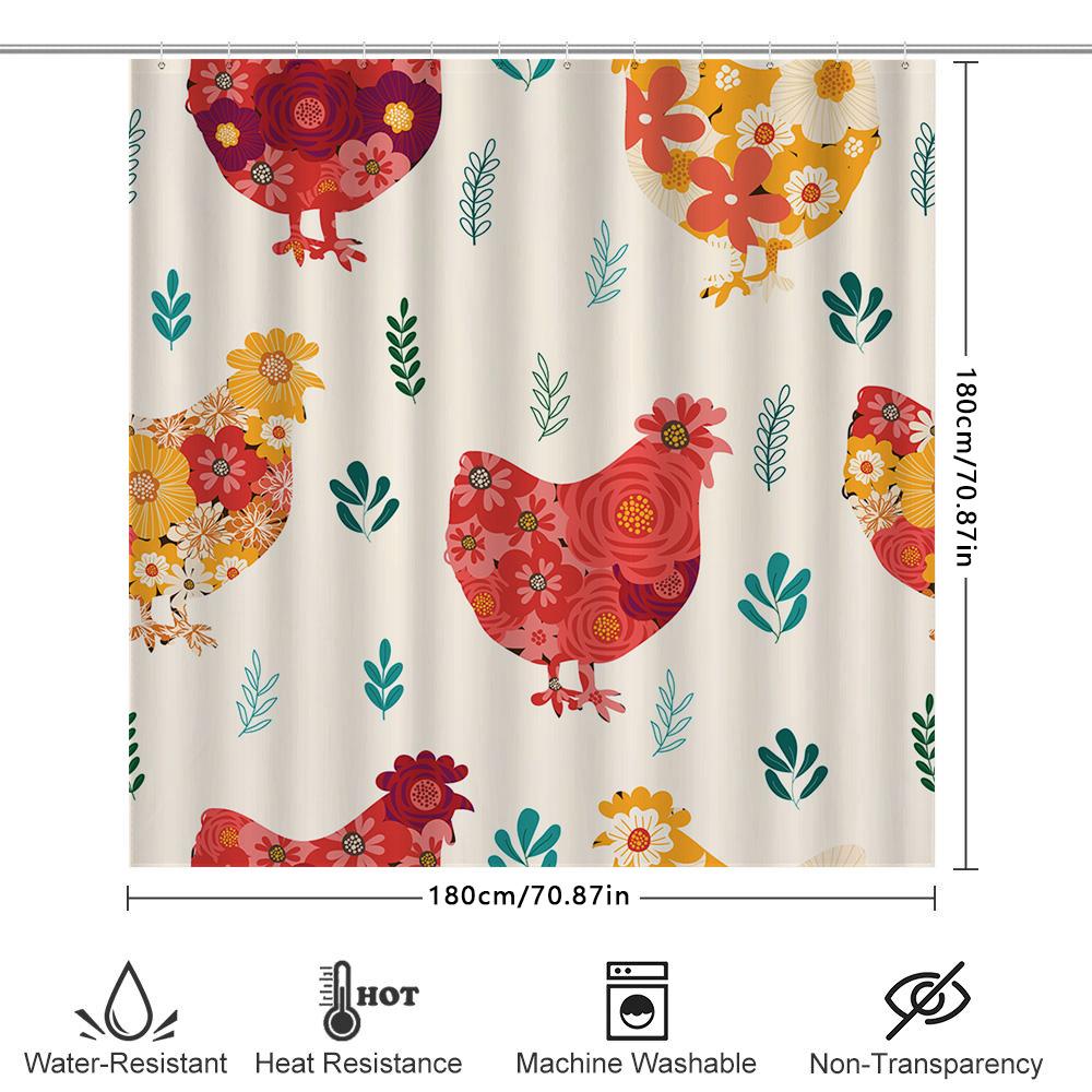 Floral Chicken Print Shower Curtain Waterproof Bathroom Decor Home Decoration Fabric Shower Curtains For Bathtub Modern Design S