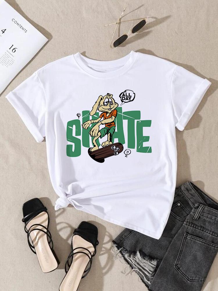 Women Fashion Print T-Shirt Girl Y2K Short Sleeve Tees Tops Kawaii 90S Sweetshirts Female Harajuku Graphic O-Neck T-Shirt