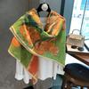Womens Versatile Yellow Green Monet Oil Painting Large Square Scarf