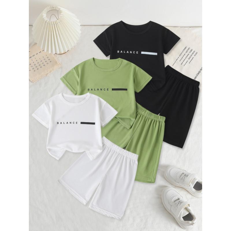 2piece Spring/Summer Multi-color Quick Drying Sports Letter Printed Children s Set For Boys And Girls Casual Short Sleeved Short 100