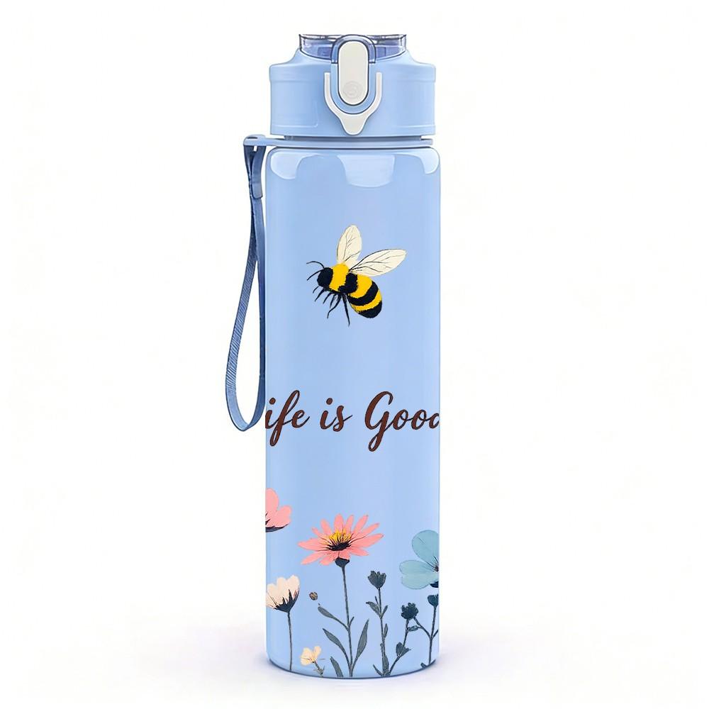 1PC Bee Daisy Flower 750ml Color Plastic Sports Water Bottle Leakproof Flip Straw Lid Suitable for Sports Office Home Use