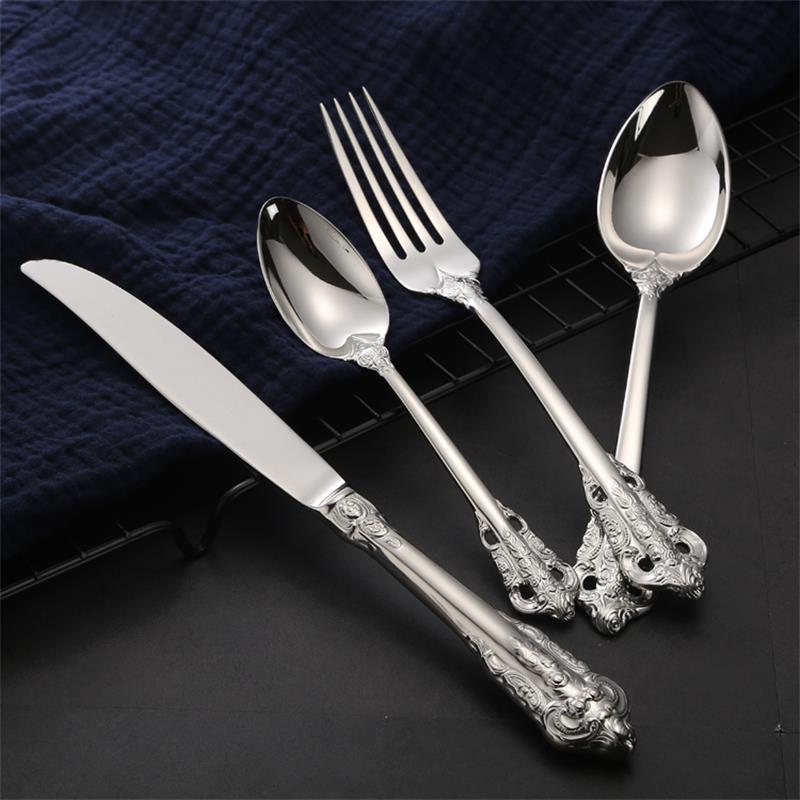 Silver Tableware Classic Silverware Stainless Steel Dinner Knife Fork Spoon Wedding Occasion Cutlery Xmas Western Dinnerware 1Pcs Vintage