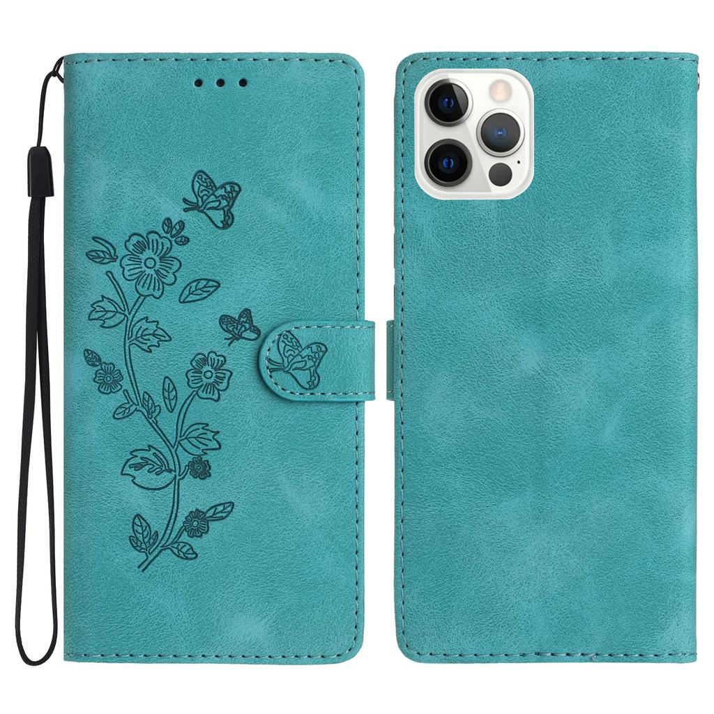 For iPhone 16 Pro Max Leather Wallet Case Imprinted Flower Flip Protective Phone Cover