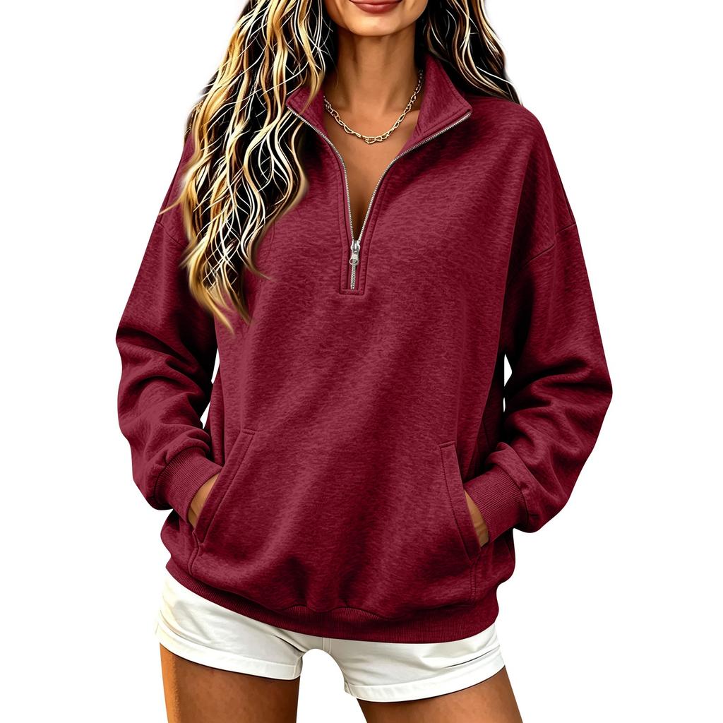 Modischer Damen-Hoodie mit halbem Reißverschluss, langen Ärmeln und zwei Taschen für den lässigen Alltagsgebrauch