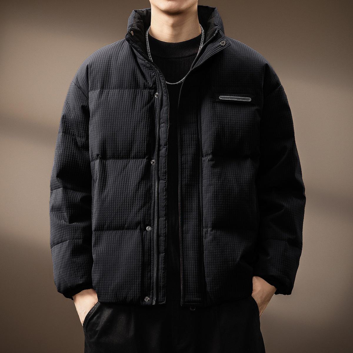 

Premium Men s Winter White Duck Down Jacket - Stand Collar, Waffle Pattern, No Hood 2XL fits 85-95 kg чорний