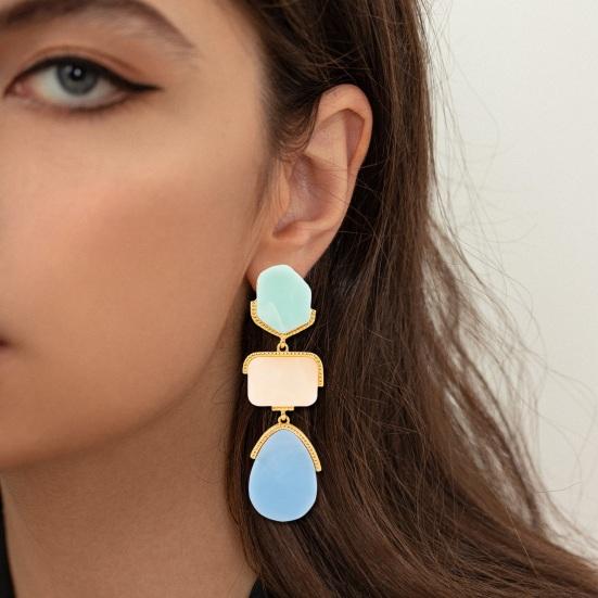 1 Pair Women Hanging Earrings Exaggerated Geometric Color Matching Smooth Bohemian Style Club Party Dangle Earrings Ear Jewelry