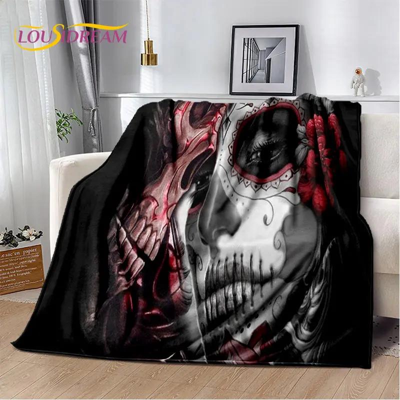3D Gothic Horror Weiblicher Schädel Totes Mädchen Weiche Plüschdecke, Flanelldecke Überwurfdecke für Wohnzimmer Schlafzimmer Bett Sofa Picknick
