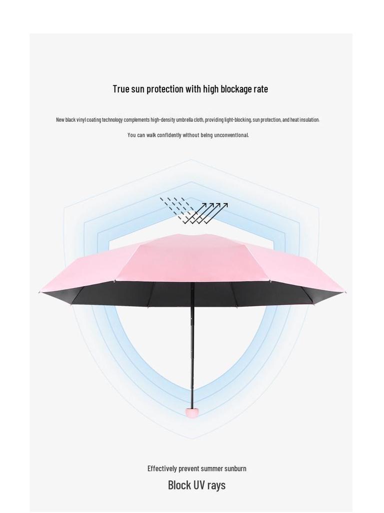 Compact Five-Fold Umbrella: Portable Pocket Sun Capsule with Black Glue Sunscreen, Ultra-Light for Sun and Rain.