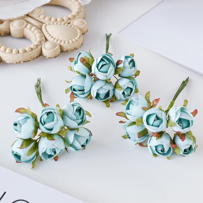 6Pcs Bouquet Multicolor Silk Roses Bouquet Vases for Home Decor Wedding Decorative Flowers Wholesale Christmas Wreath Scrapbook