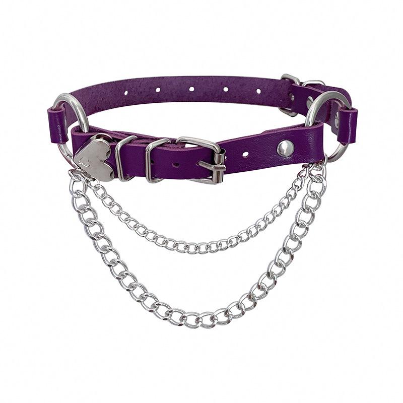 Punk PU leather collar heart-shaped peach heart chain necklace original goth neck chain love exaggerated collarbone chain