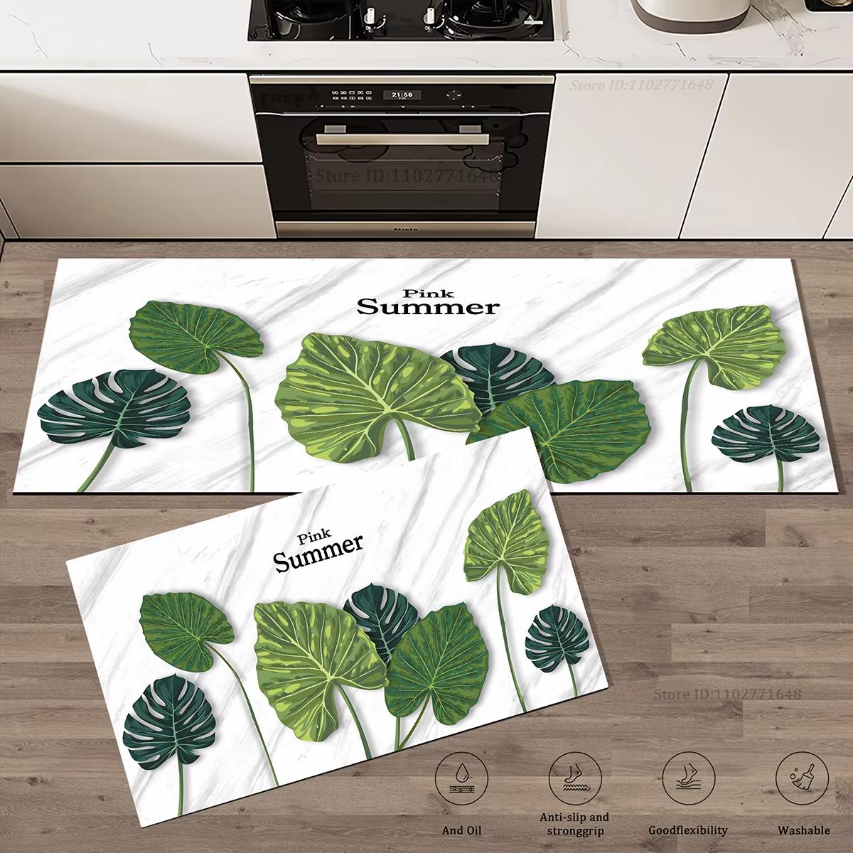 

Простой стиль, узор из зеленых листьев, нескользящий кухонный ковер, придверный коврик для прихожей, моющийся коврик, украшение для дома 80*160cm