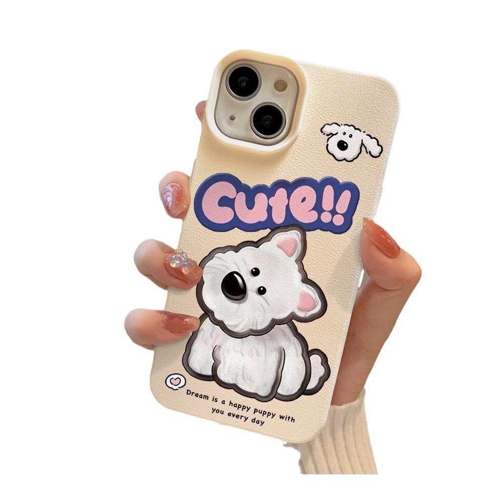Skin Pattern Cartoon Tilting Dog for Apple 16 Promax Mobile Phone Case for IPhone 15 All-inclusive 14/13 Couple