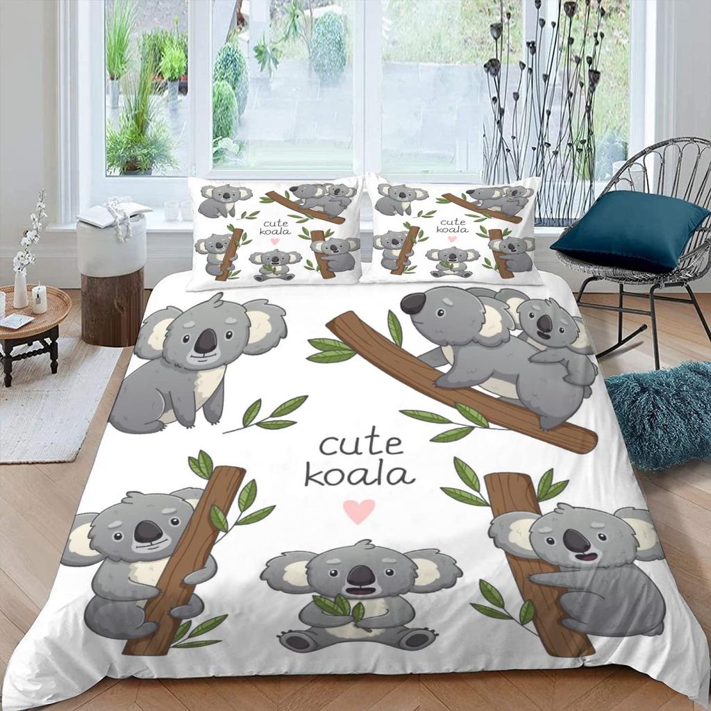 Cute Elephant Koala Duvet Cover Set Cartoon Animals Bedding Set Australia Tree Bear Quilt Cover Twin King for Kids Boys Girls