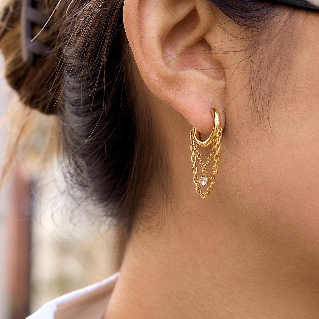 Yori Delicate Cubic Zirconia Geometric Hoop Earrings 18K Gold PVD Plated Popular Daily Classy Waterproof Jewelry Accessory