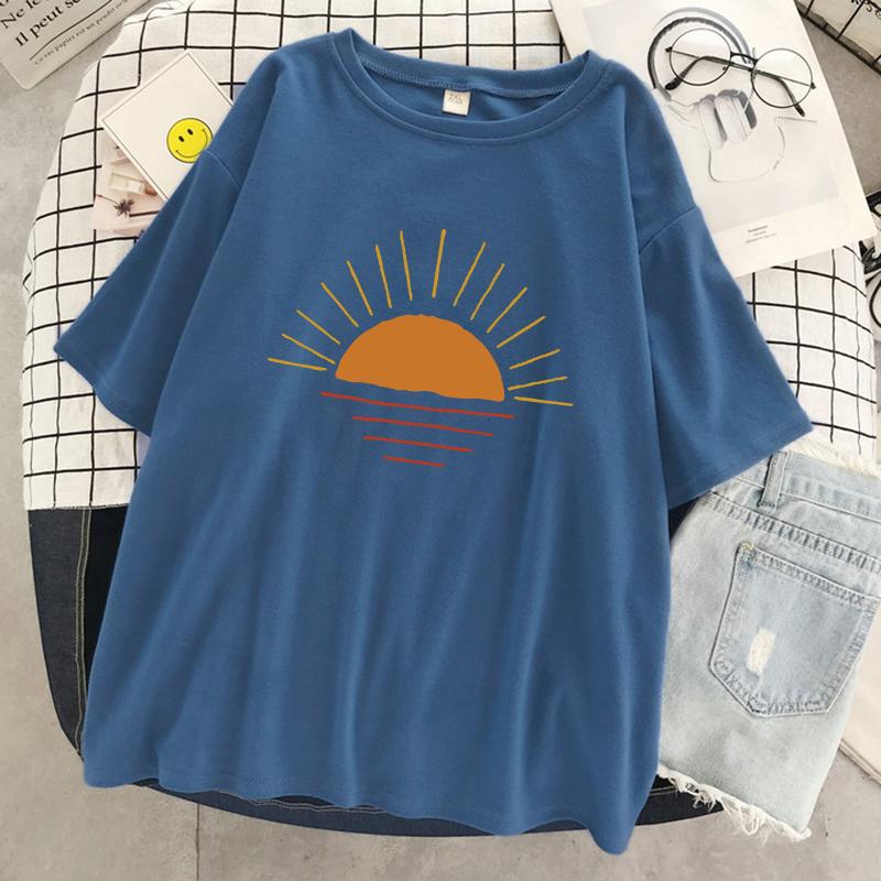Sunset On The Coastline Printed Women T-Shirts Street Cotton Kawaii Short Sleeve Fashion Oversized Tops Loose Sports T Shirt