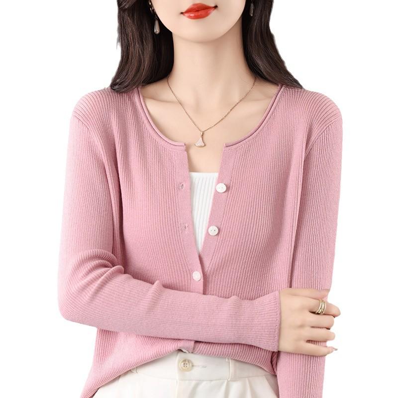 Elegant Women's Knit Cardigan - 2024 Autumn Collection, Rolled Edge, Long Sleeves, Casual Outerwear Sweater.