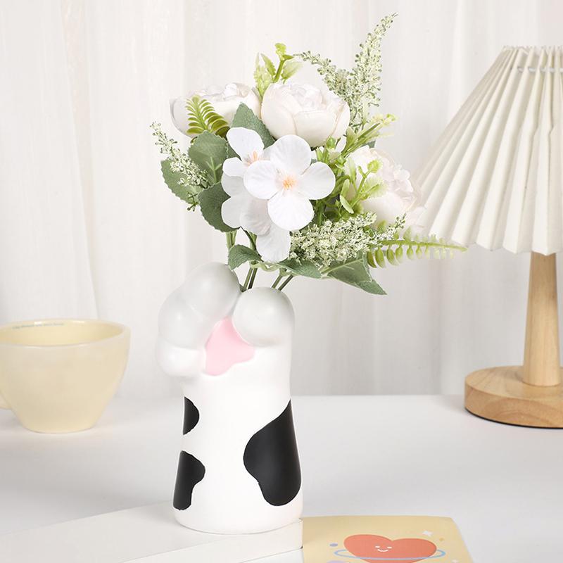 1PC Ornaments Funny Vase Painted Pattern Resin Exquisite Home Decor Cat Lover Gifts Cat's Paw Shape Cute 15.7x7.9x8.2cm