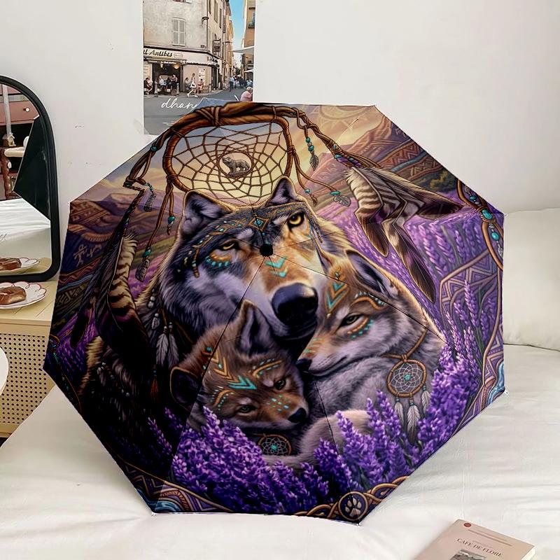 Indian Wolf Dreamcatcher Umbrella 8-Frame for Travel, camping, Casual Lightweight Portable Umbrella, Essential for every family Holidays Gift