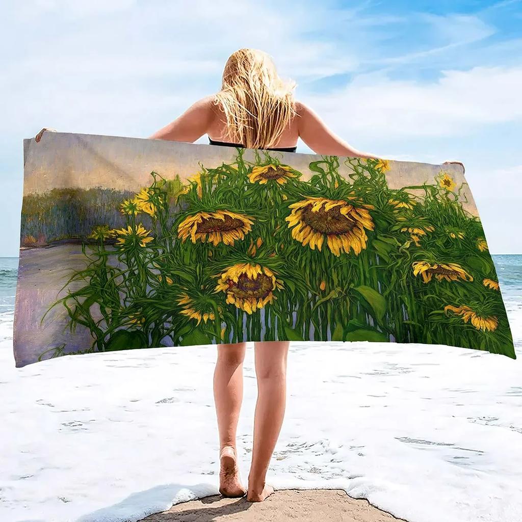 Microfiber Sunflowers Beach Towel,Flower Sunset Beach Towels Oversized, Super Soft Quick Dry Sand Free Lightweight Pool Towels