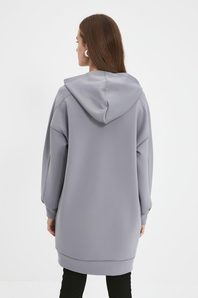 Women's Fashion New Hijab Sweatshirt Stone Hooded Pocketed Scuba Knitted Wide Fit Oversize Sweatshirt