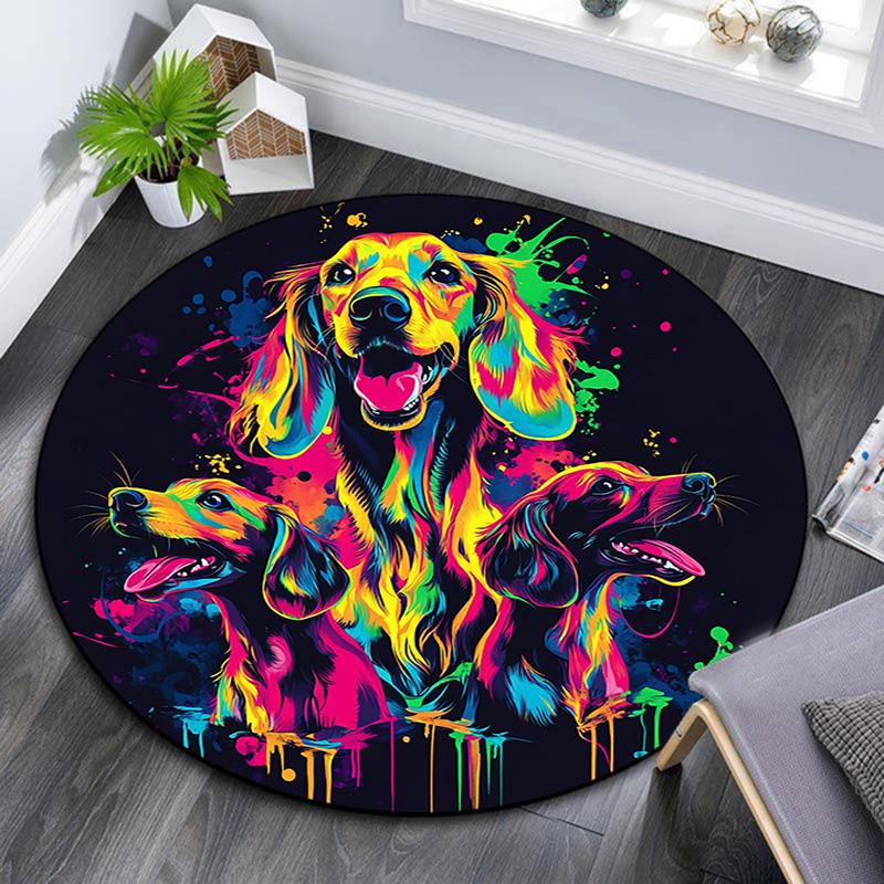

Colorful Dogs Artwork Round Area Rug,Carpet Rug for Living Room Bedroom Sofa Playroom Decor,Non-slip Floor Mat 80cmx80cm