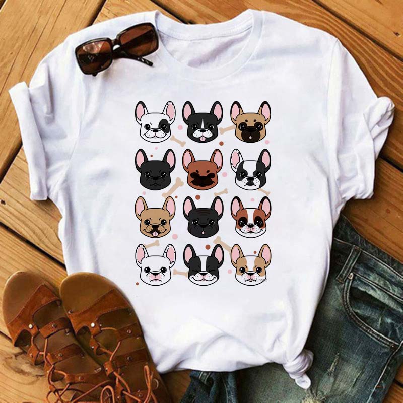 Cute French Bulldog T-shirt Animal Harajuku Print Pattern Shirt Fun French Bulldog Short Sleeves Animal Lover Tshirt dog mom Tee