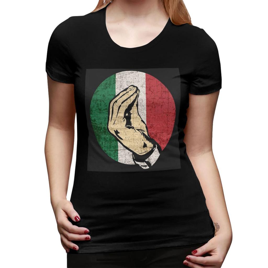 Italian Hand Gesture Sing Language Italy Flag TShirt for Women Crew Neck Streetwear T Shirts Womens Short Sleeve Clothes Tops