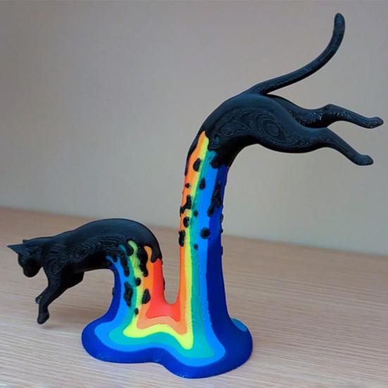 Estatuetas de Gato Impressas em 3D Novidade Estátua de Gato Saltando Colecionável Escultura de Animal para Decoração de Prateleira de Mesa de Casa