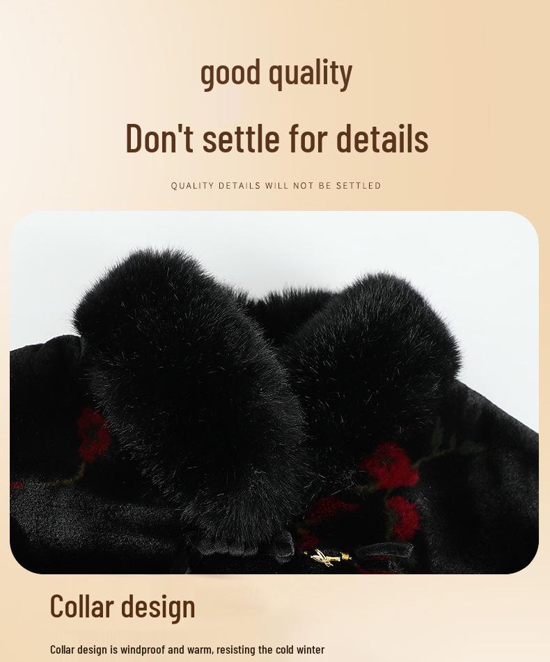 Winter Velvet Jacket with Fur Collar for Seniors - Thick, Loose Faux Mink Cotton-Padded Coat for Moms and Grandmothers